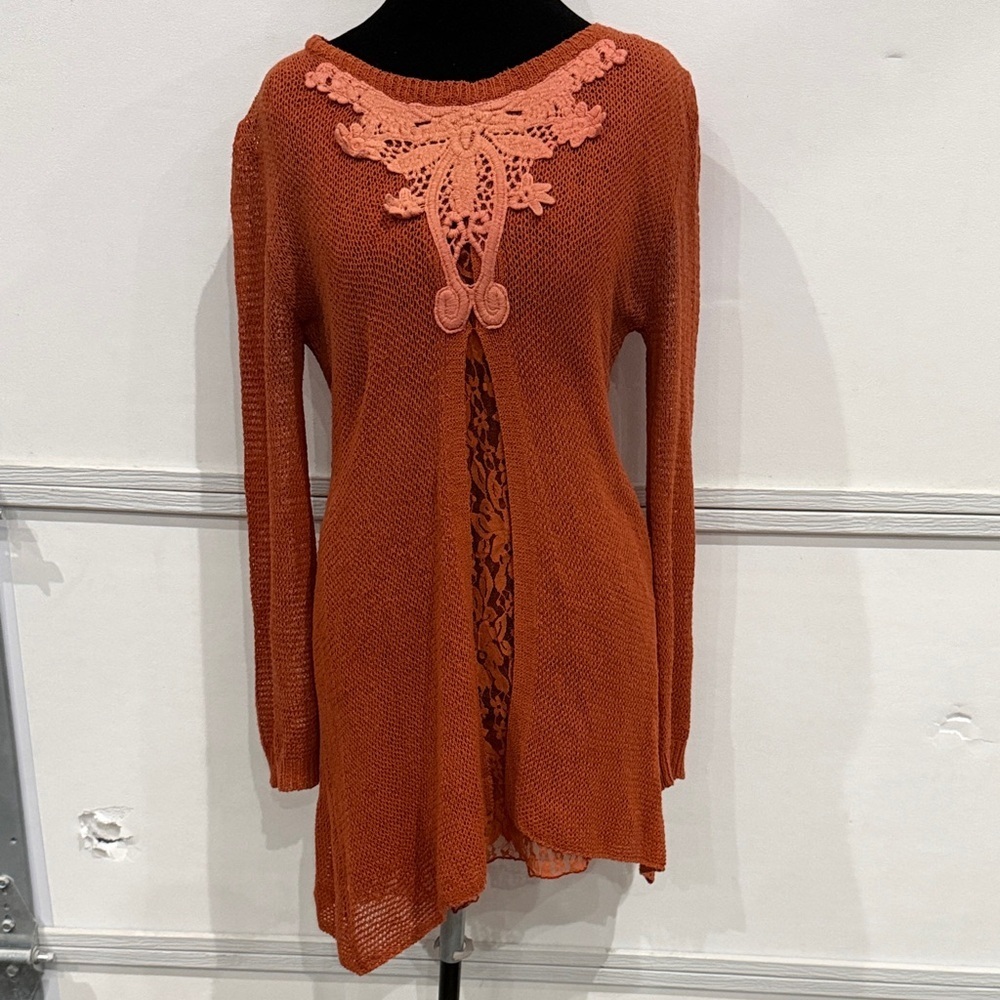 Pretty Angel Rust Orange Lace Accent Blouse
